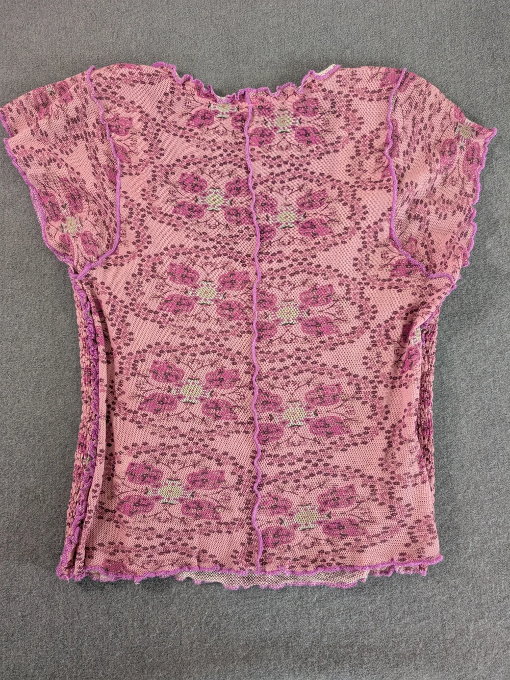 Free People Pink Floral Sheer Mesh Smocked Cap Sleeve Top XL